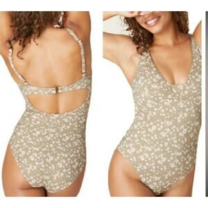 Andie Tahiti One Piece Ditsy Floral Olive Swimwear Bathing Suit Size S New